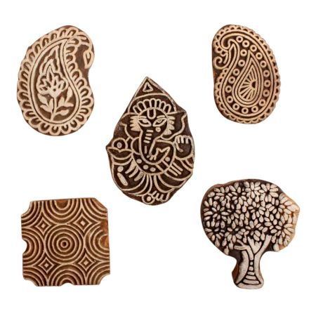 Set of 5 Piece New Mix Wooden Printing Block